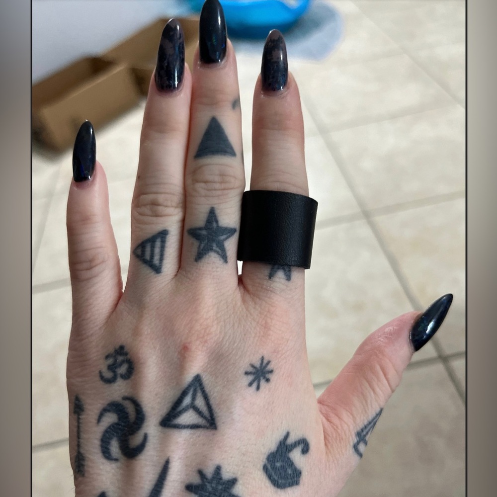 Punk Black Faux Leather Ring